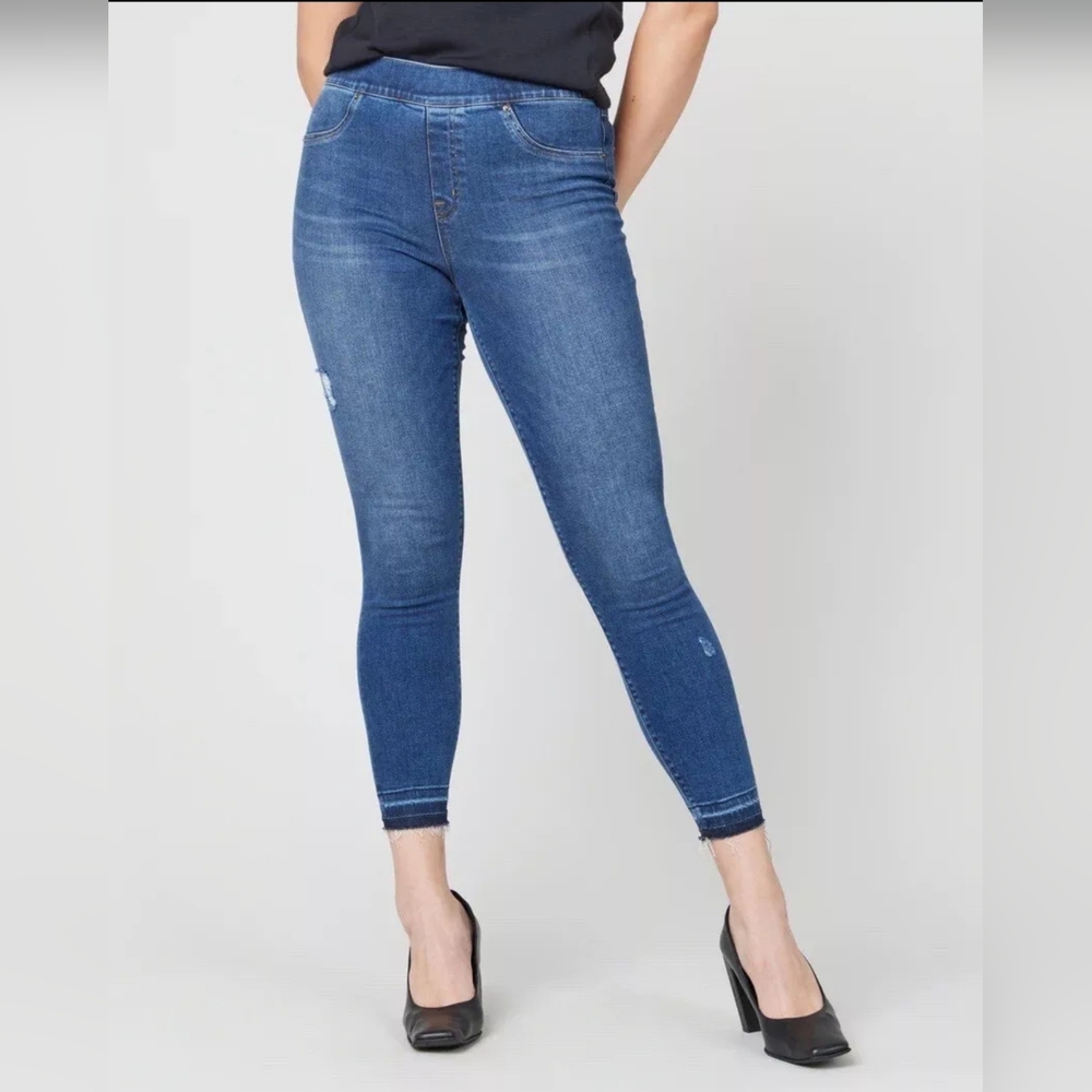 Spanx Jeans leggings Small Distressed Ankle Skinny Pull On Dark Wash Mid…